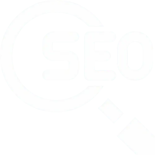 SEO text inside a magnifying glass icon representing search engine optimization.